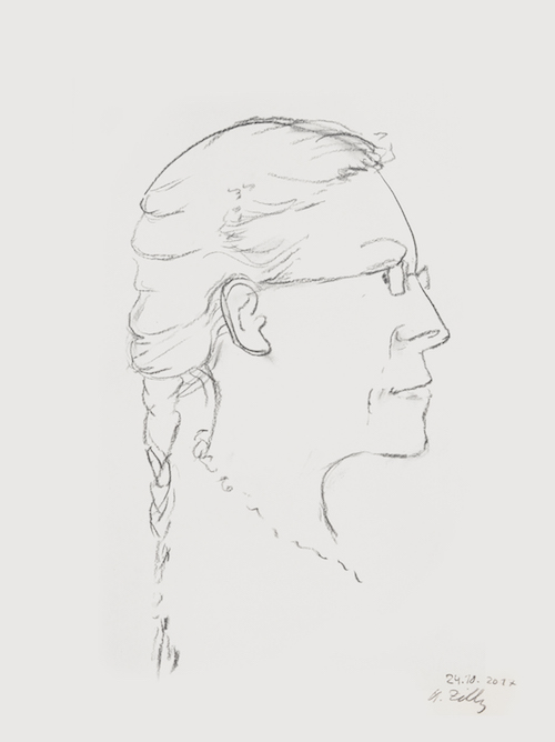 Ein gezeichnetes Portrait. Es zeigt Dr. Marion Horn.
